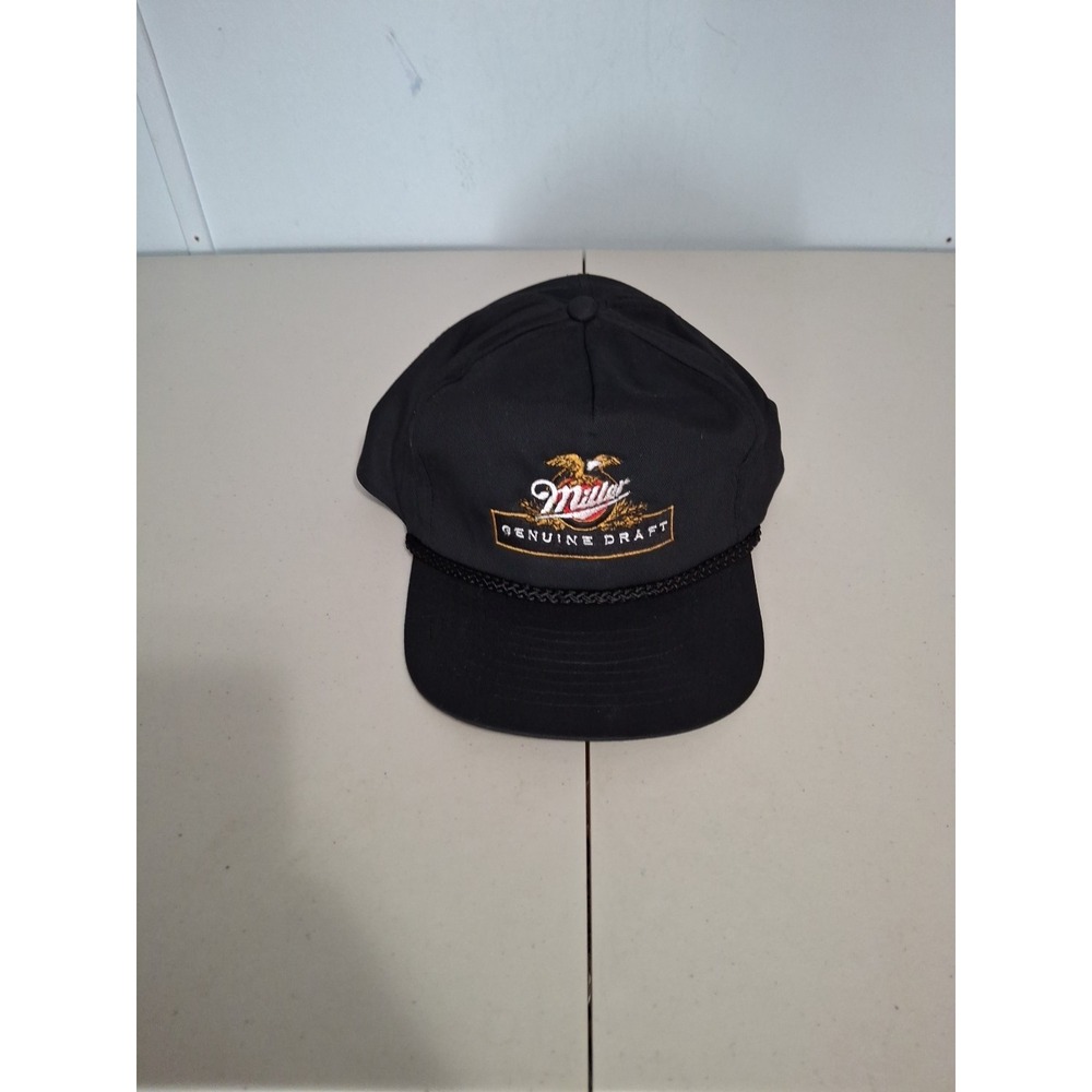 Vtg Miller Genuine Draft SnapBack Hat  Embroidered‎ Full Logo Black EUC